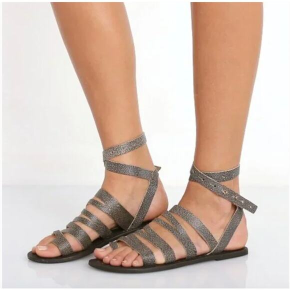 Free People Women's Washed Black Gray Leather Sunever Gladiator Sandals Size 41 - Picture 1 of 6